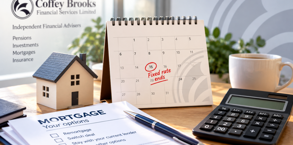 Coffey Brooks mortgage review calendar and financial planning desk