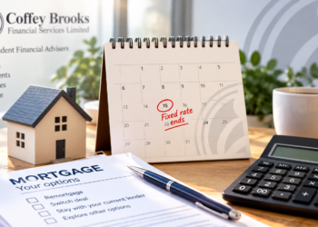 Coffey Brooks mortgage review calendar and financial planning desk